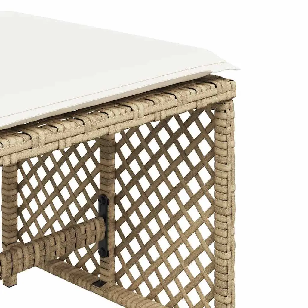 Garden Stools PE Rattan with Cushions 41x41x36cm Beige 4 Pieces Outdoor Foot Rests Patio Seating