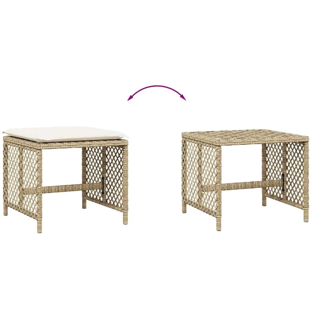 Garden Stools PE Rattan with Cushions 41x41x36cm Beige 4 Pieces Outdoor Foot Rests Patio Seating