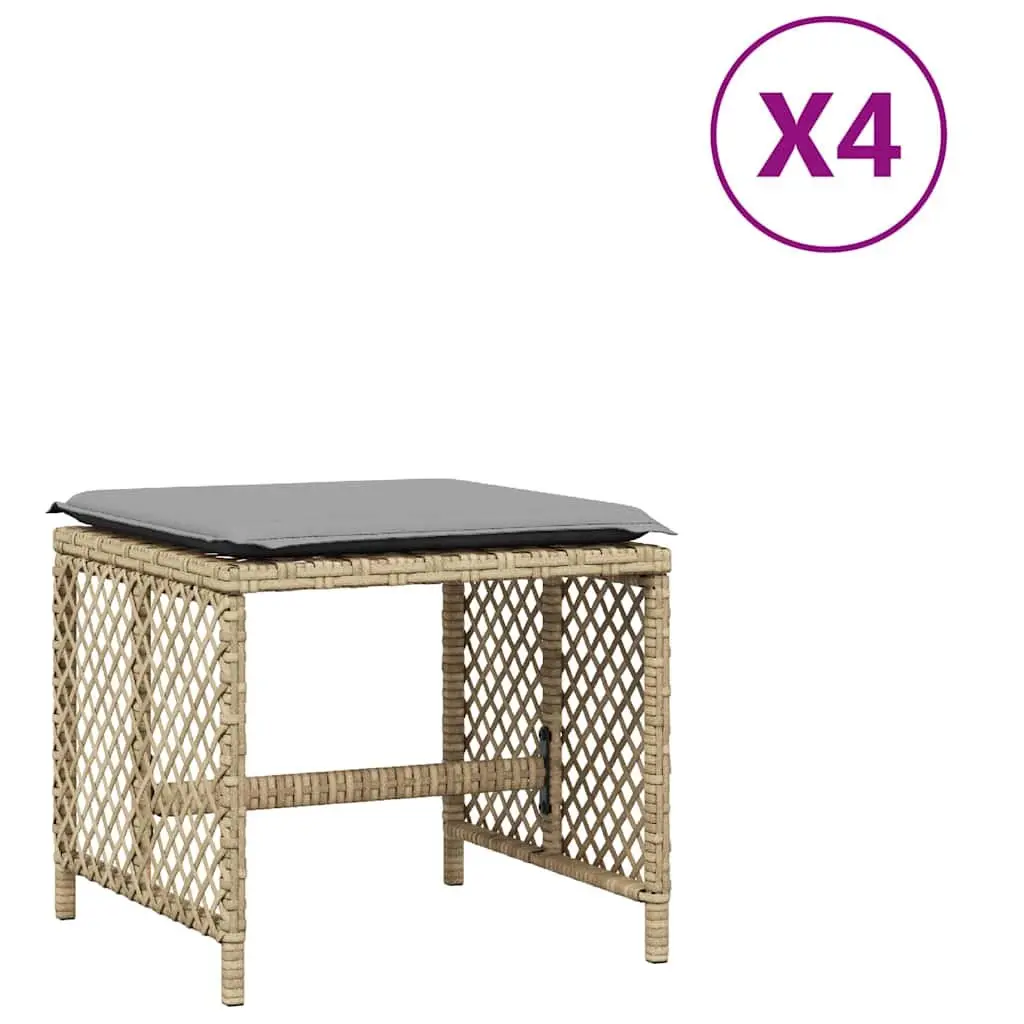 Garden Stools Poly Rattan 4 Piece Beige Outdoor Cushioned Seating