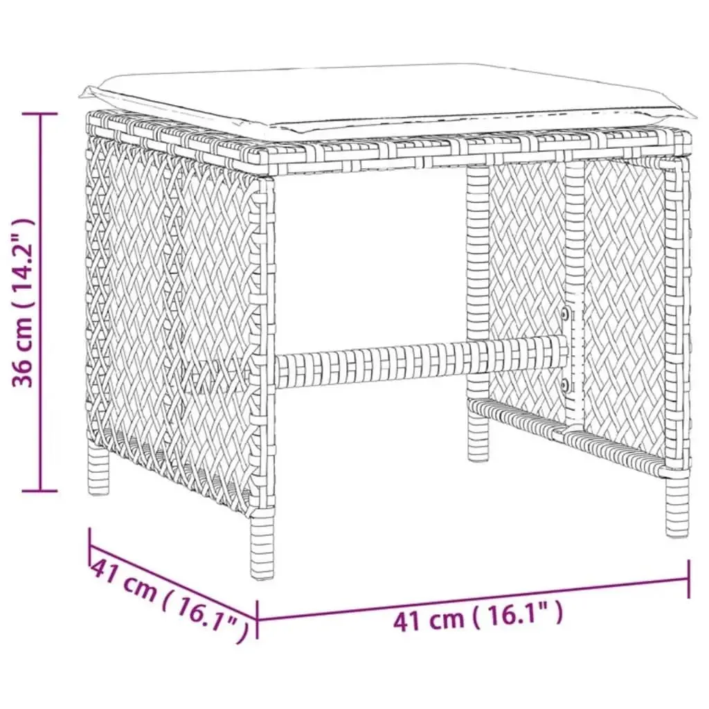Garden Stools Poly Rattan 4 Piece Beige Outdoor Cushioned Seating
