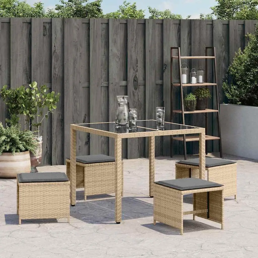 Garden Stools Poly Rattan 4 Piece Beige Outdoor Cushioned Seating