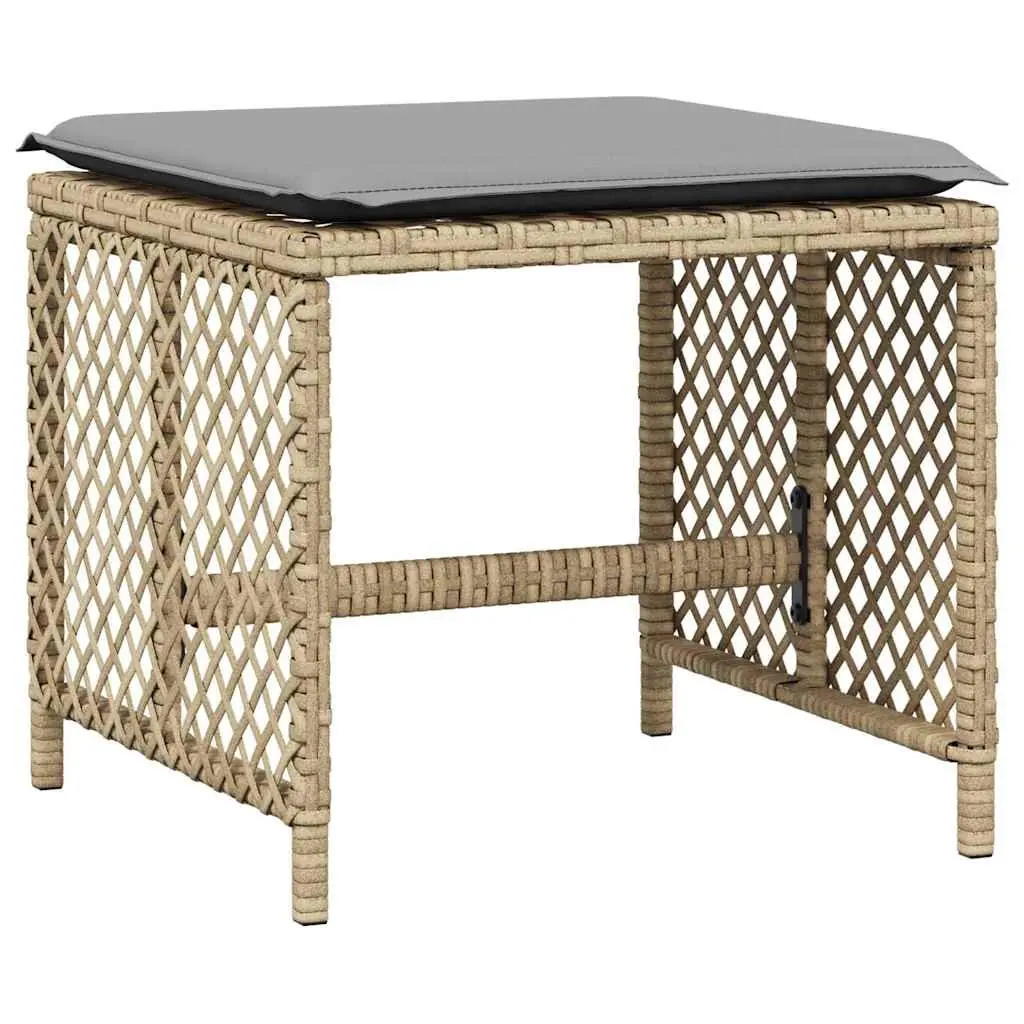 Garden Stools Poly Rattan 4 Piece Beige Outdoor Cushioned Seating