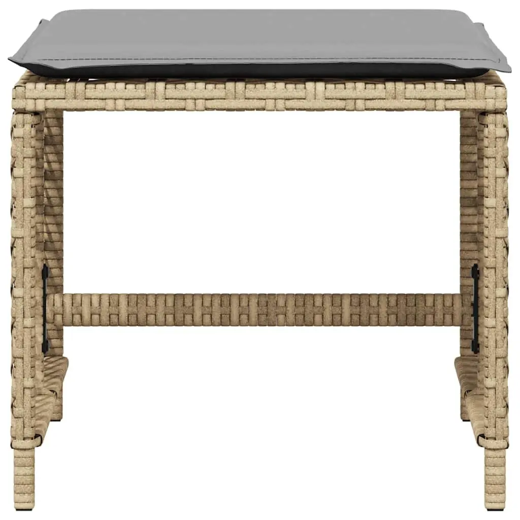 Garden Stools Poly Rattan 4 Piece Beige Outdoor Cushioned Seating