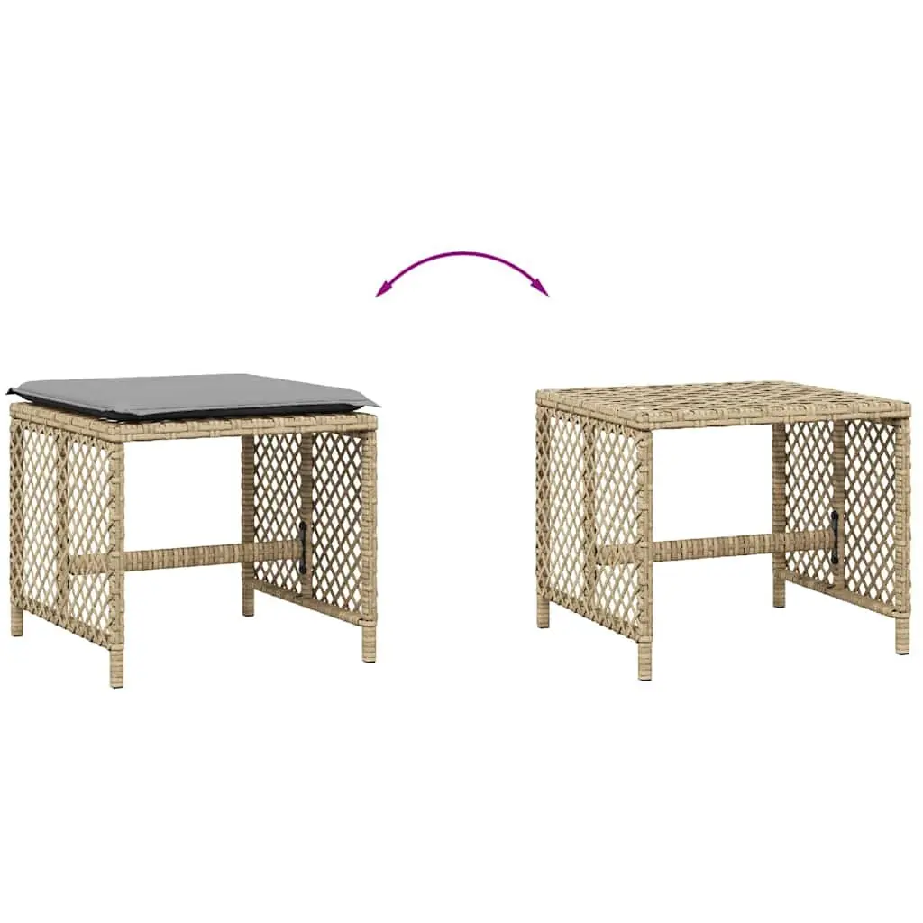 Garden Stools Poly Rattan 4 Piece Beige Outdoor Cushioned Seating