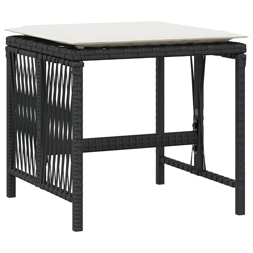 Outdoor Garden Stools PE Rattan with Cushions 4 Piece Black Steel Frame