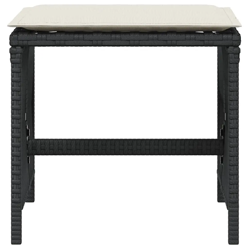 Outdoor Garden Stools PE Rattan with Cushions 4 Piece Black Steel Frame