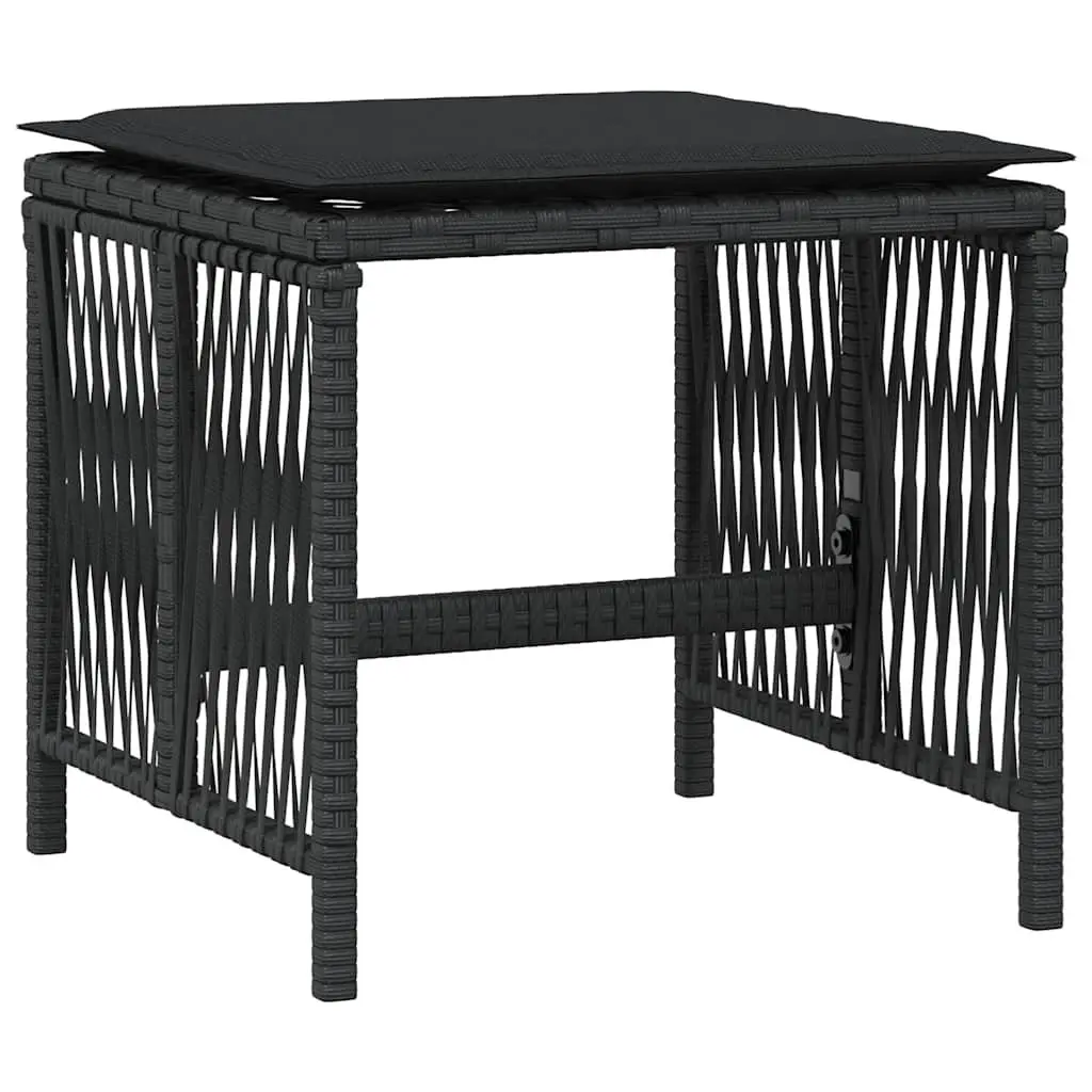 Garden Stools Poly Rattan 41 x 41 x 36 cm Black 4 Piece Outdoor Foot Rests with Cushions