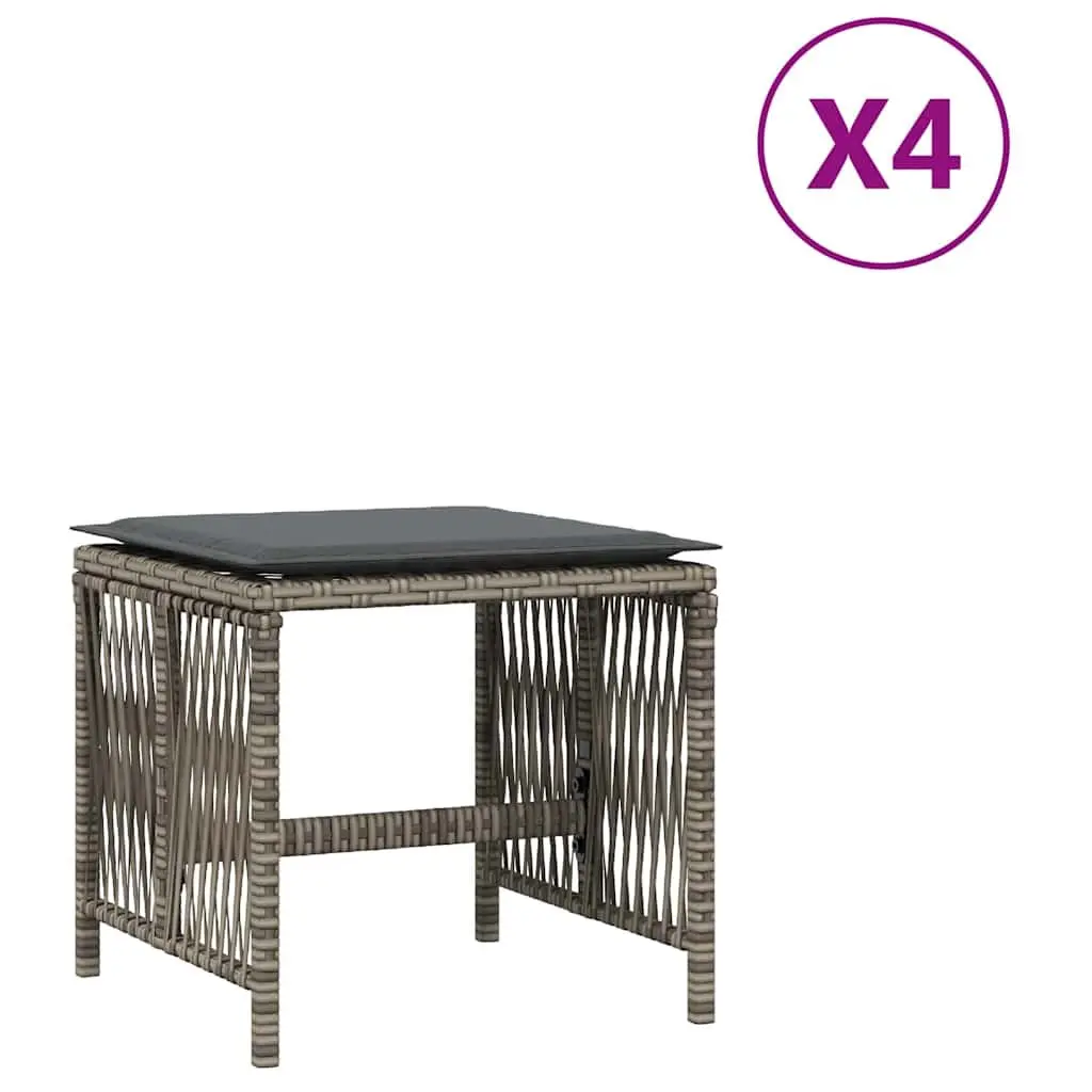 Garden Stools PE Rattan with Cushions 41x41x36 cm Grey 4 Piece