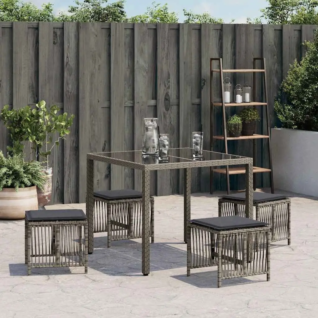 Garden Stools PE Rattan with Cushions 41x41x36 cm Grey 4 Piece