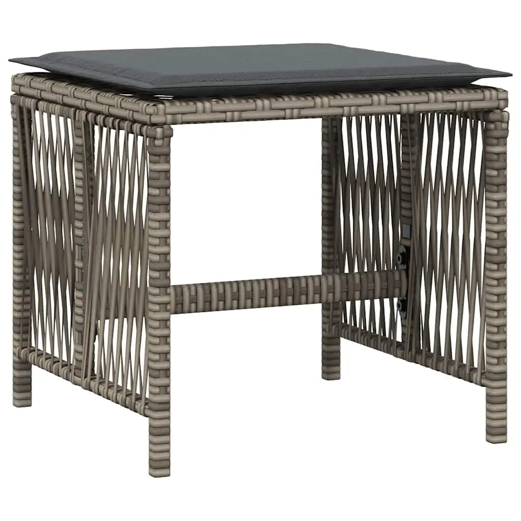 Garden Stools PE Rattan with Cushions 41x41x36 cm Grey 4 Piece