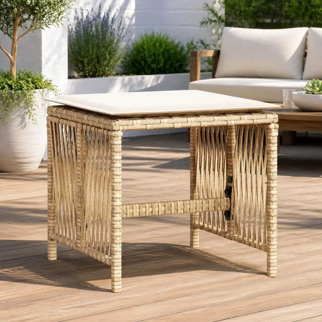 Garden Stools PE Rattan with Cushions 4 pcs Beige Outdoor Seat