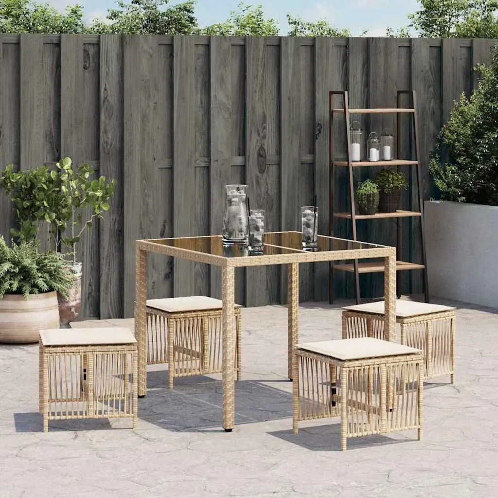 Garden Stools PE Rattan with Cushions 4 pcs Beige Outdoor Seat