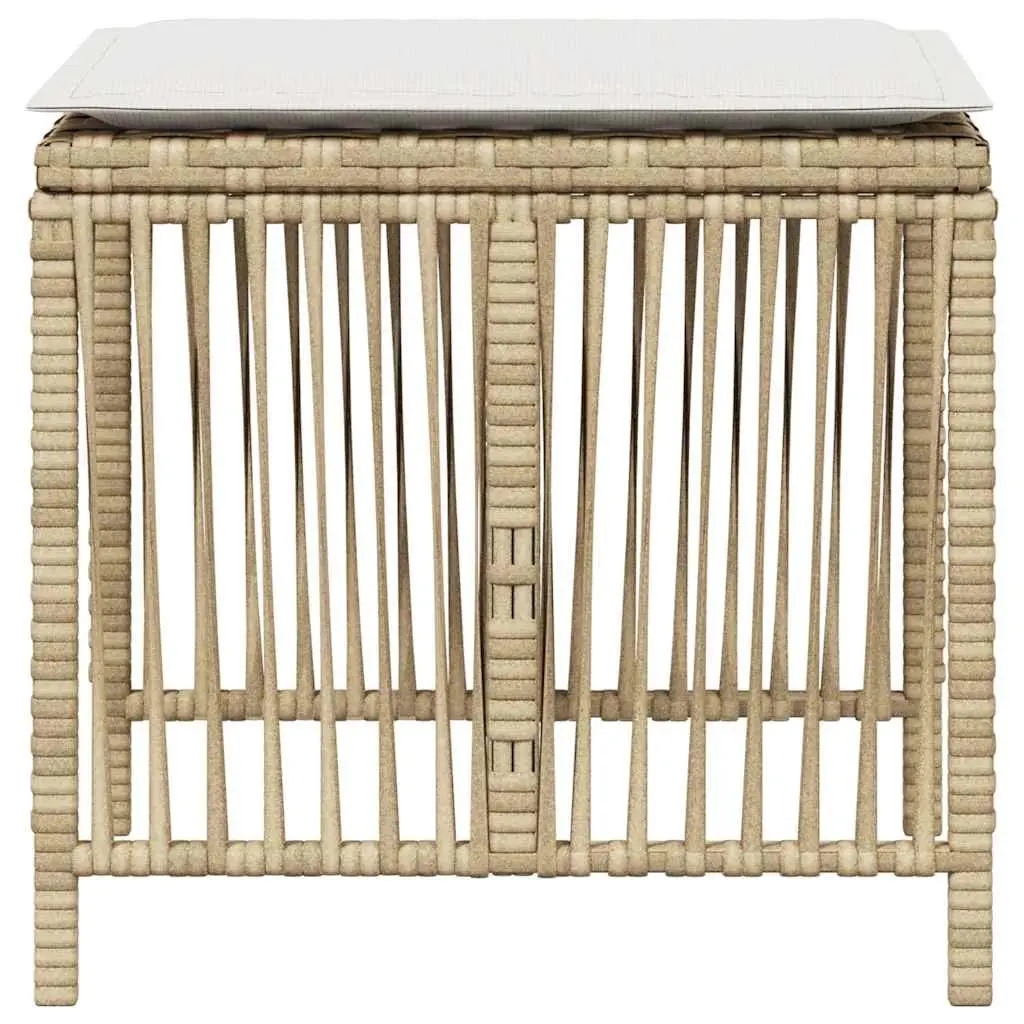 Garden Stools PE Rattan with Cushions 4 pcs Beige Outdoor Seat