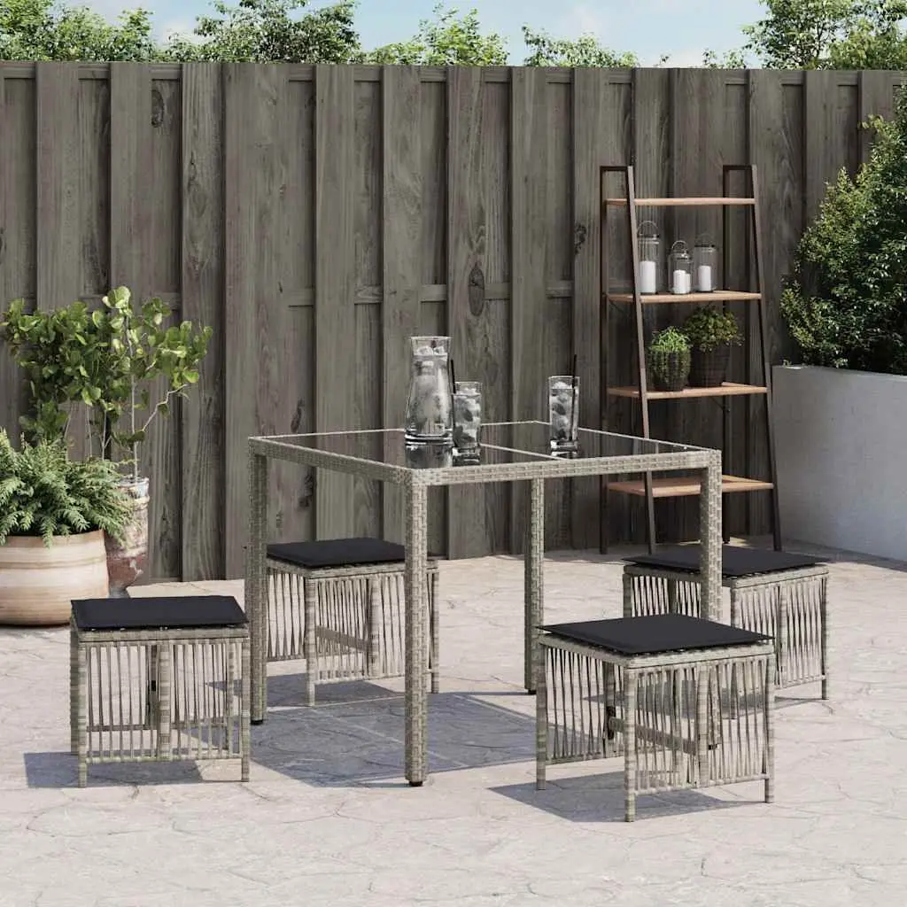4 Piece Grey Outdoor Footrests Garden Stools Poly Rattan with Cushions