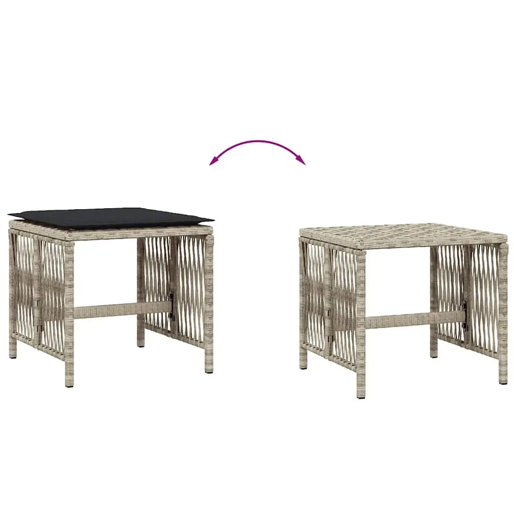 4 Piece Grey Outdoor Footrests Garden Stools Poly Rattan with Cushions