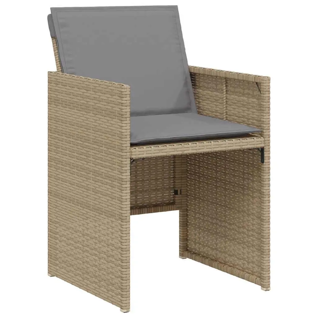 3 Piece Outdoor Bistro Set PE Rattan Beige Garden Furniture Cushions Table