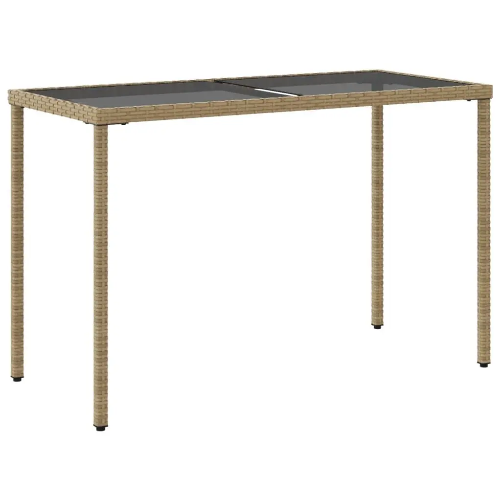 Garden Table Glass Top Beige Outdoor Patio Furniture 115x54x74cm Poly Rattan