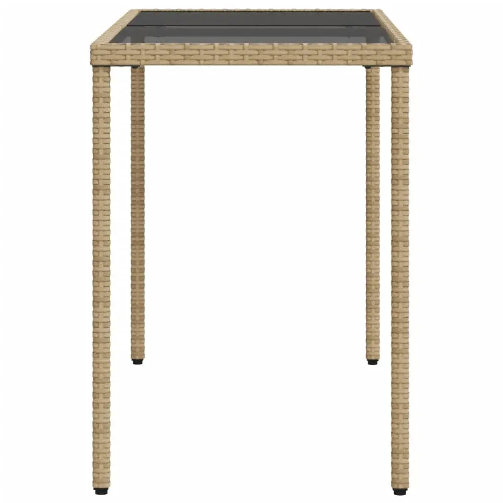 Garden Table Glass Top Beige Outdoor Patio Furniture 115x54x74cm Poly Rattan