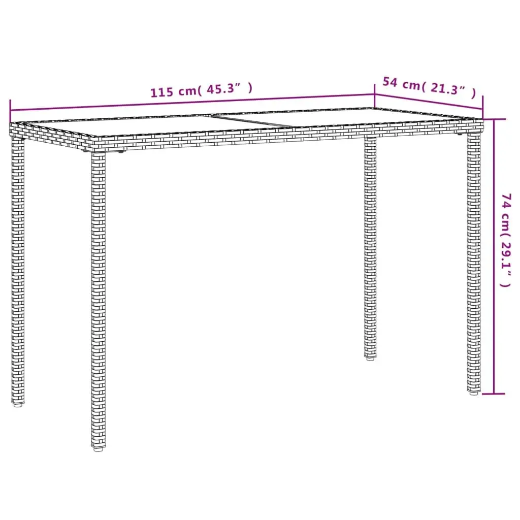 Garden Table Glass Top Beige Outdoor Patio Furniture 115x54x74cm Poly Rattan