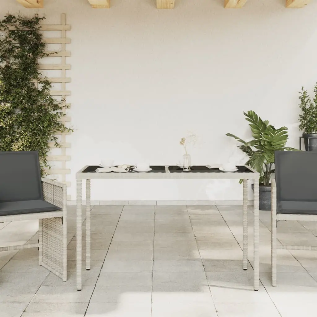 Outdoor Patio Table Poly Rattan Frame Tempered Glass Top Grey 115x54x74cm