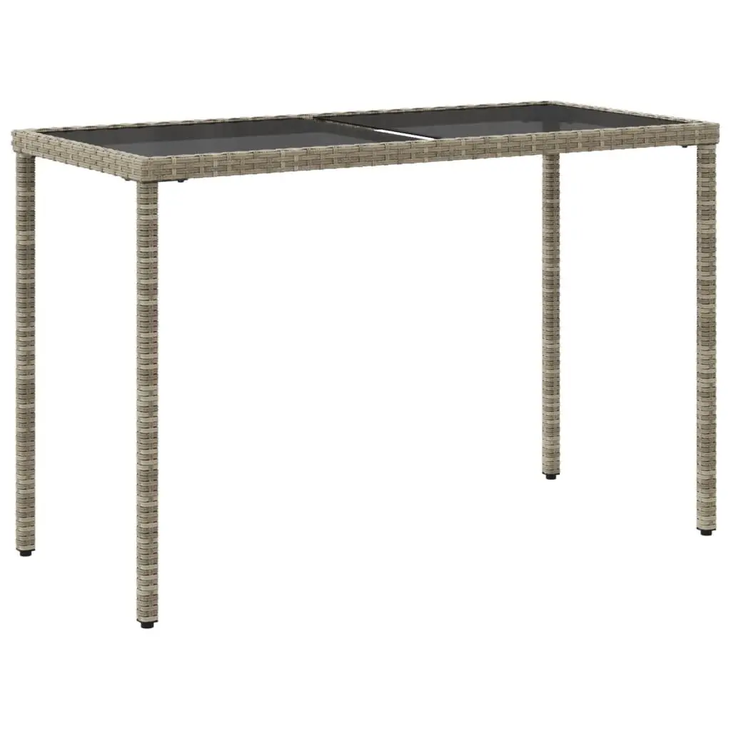 Outdoor Patio Table Poly Rattan Frame Tempered Glass Top Grey 115x54x74cm