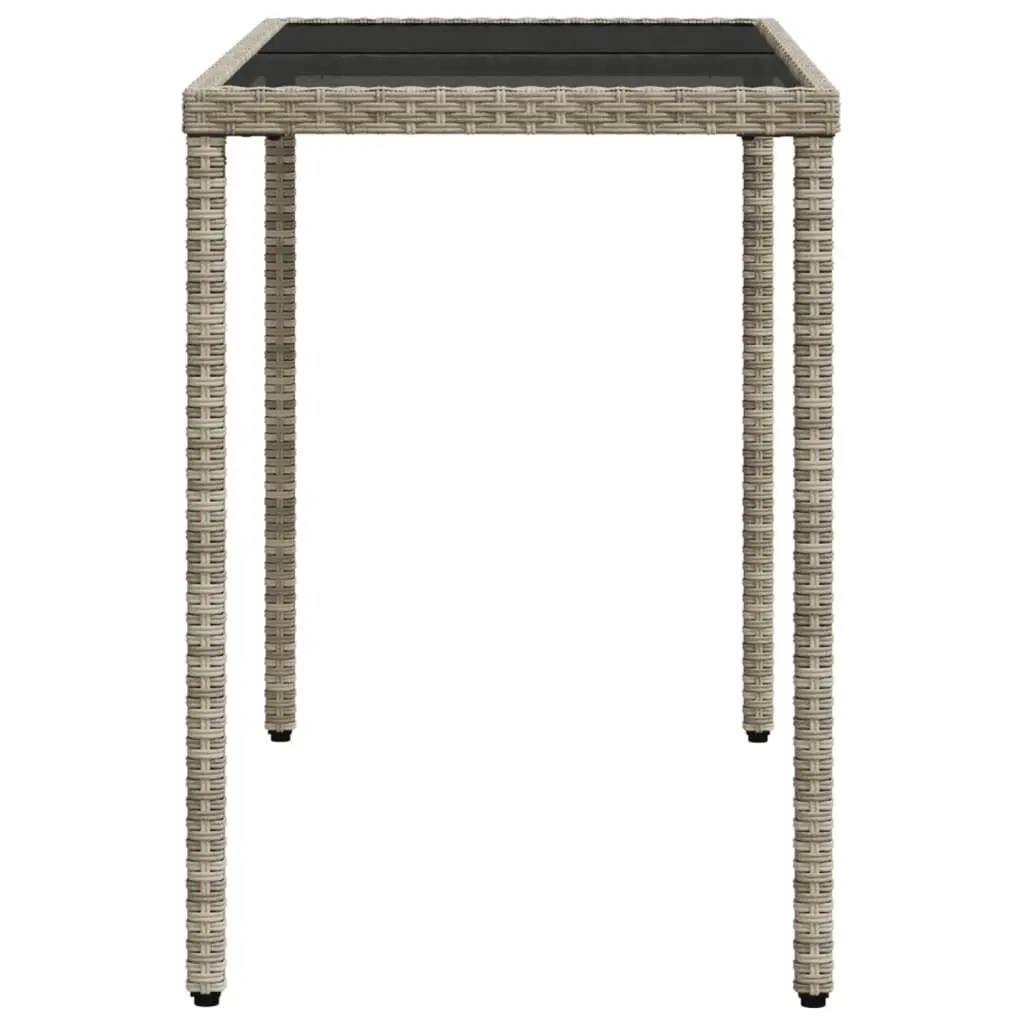 Outdoor Patio Table Poly Rattan Frame Tempered Glass Top Grey 115x54x74cm