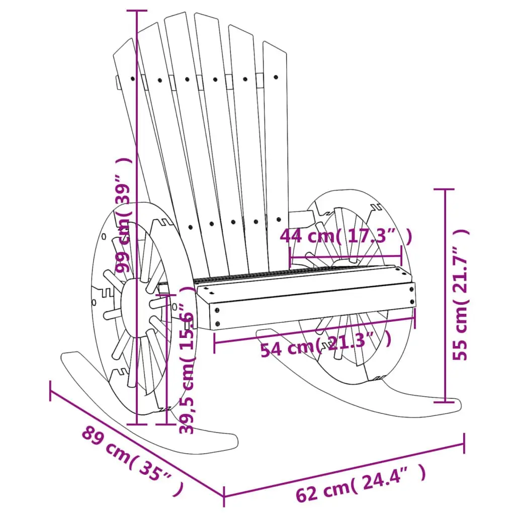 Rocking Adirondack Chair Solid Fir Wood Brown Outdoor Garden Lounge Seat