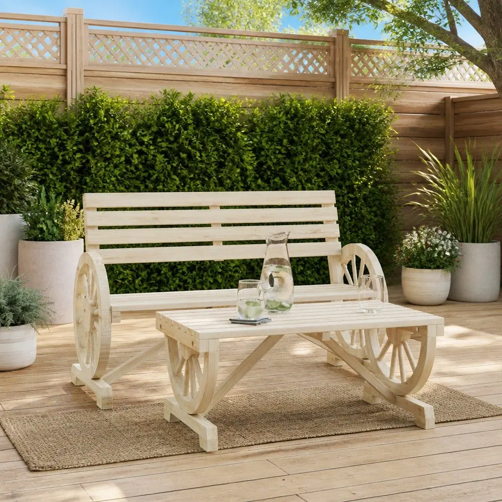 Garden Lounge Set Solid Fir Wood Brown Outdoor Sectional Sofa and Coffee Table 2 Piece