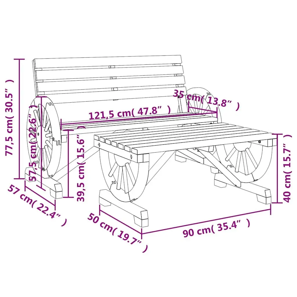 2 Piece Solid Fir Wood Outdoor Sectional Sofa Garden Lounge Set Brown with Coffee Table