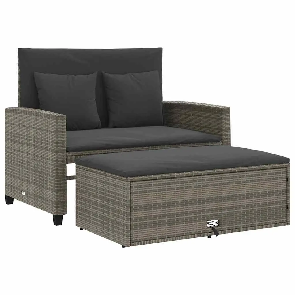 Garden Sofa 2-Seater with Cushions Grey Poly Rattan Outdoor Bench Sofa Bed