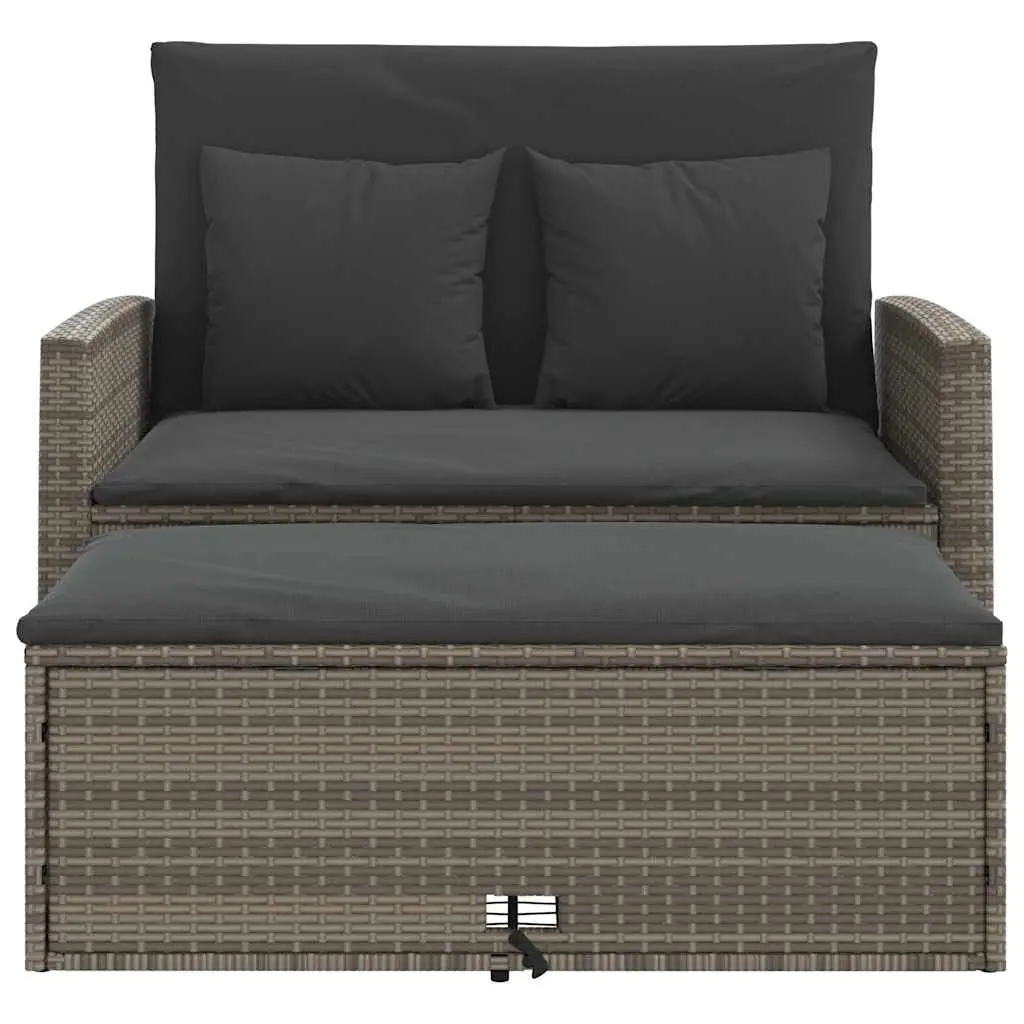 Garden Sofa 2-Seater with Cushions Grey Poly Rattan Outdoor Bench Sofa Bed