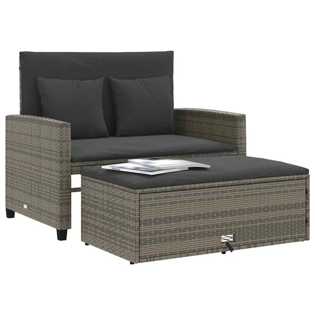 Garden Sofa 2-Seater with Cushions Grey Poly Rattan Outdoor Bench Sofa Bed