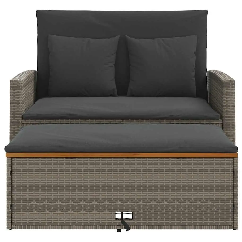 2-Seater Garden Sofa Bench PE Rattan Acacia Wood Grey with Cushions Outdoor