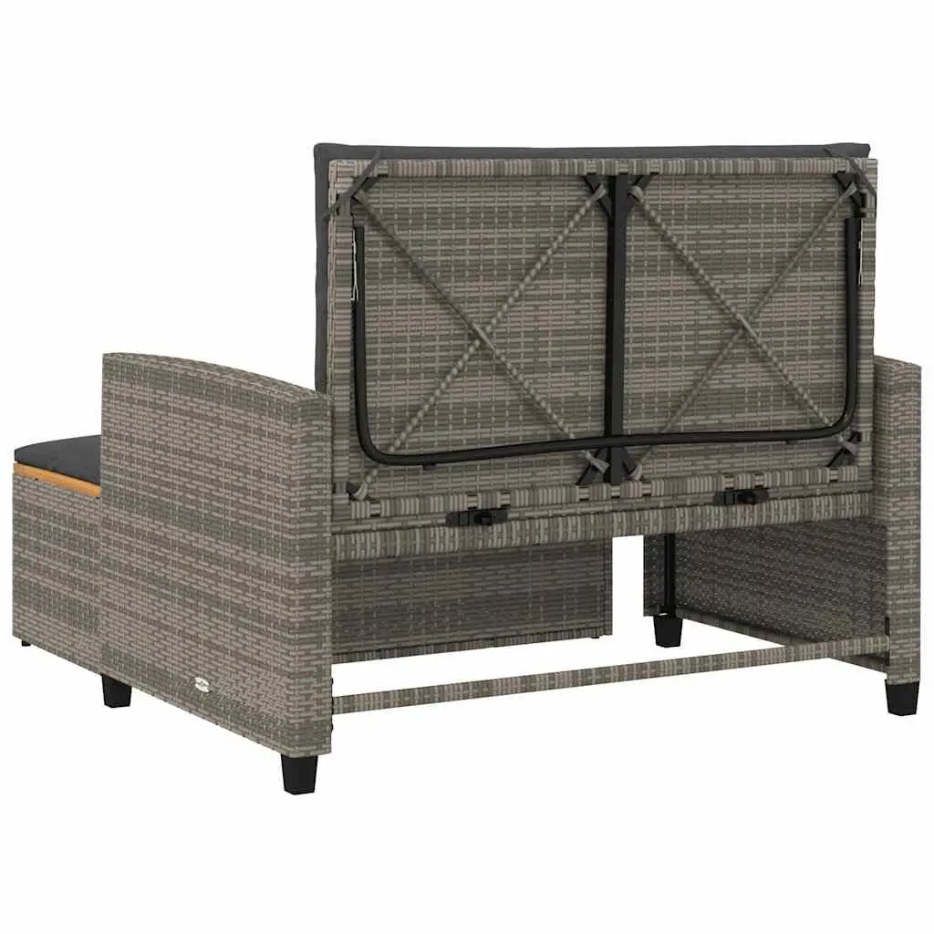2-Seater Garden Sofa Bench PE Rattan Acacia Wood Grey with Cushions Outdoor