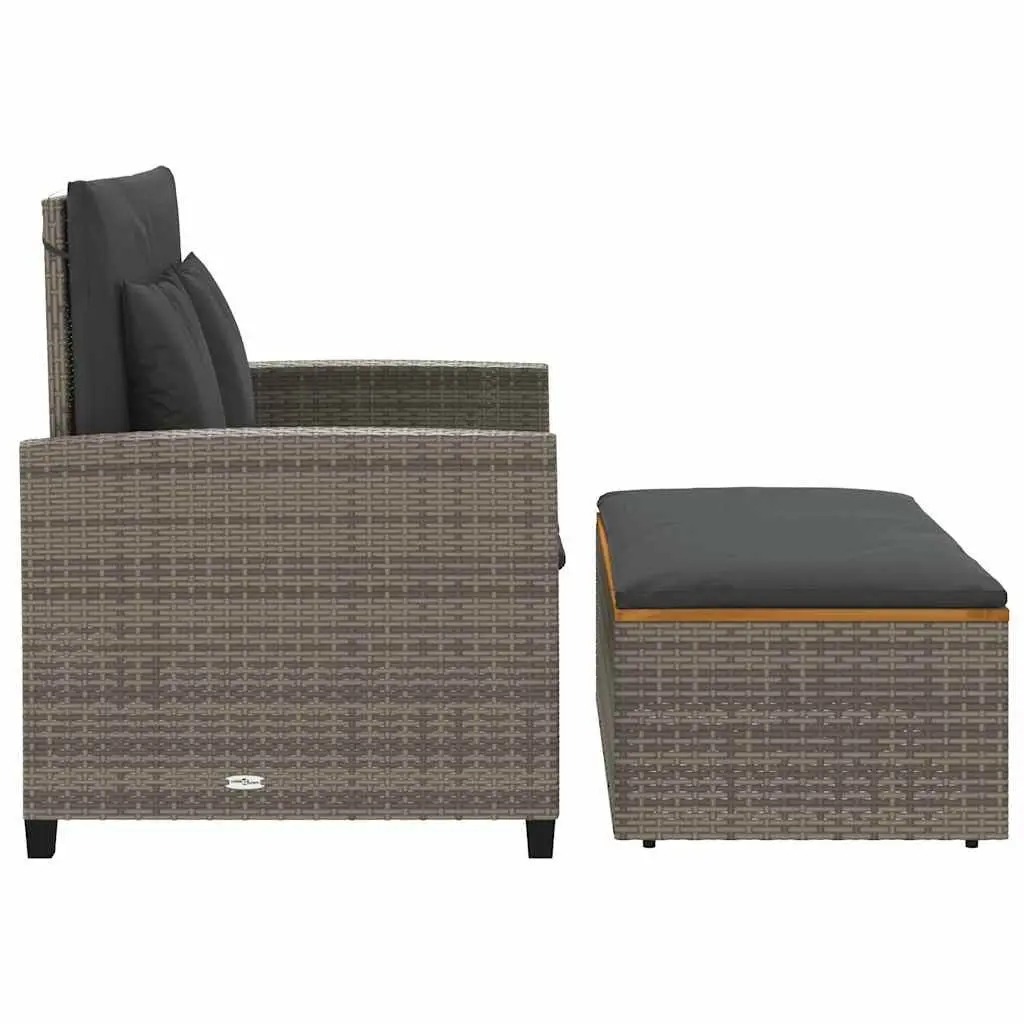 2-Seater Garden Sofa Bench PE Rattan Acacia Wood Grey with Cushions Outdoor