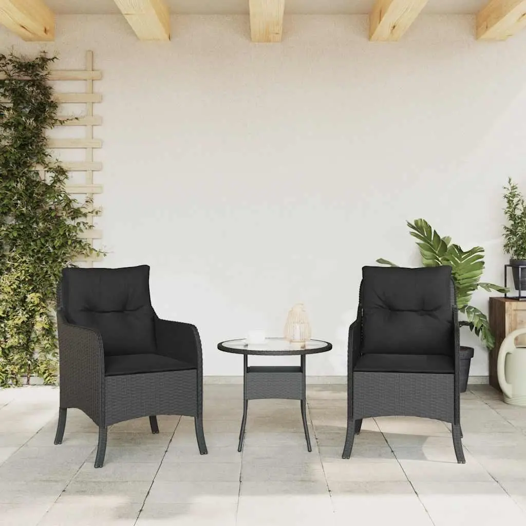 Outdoor Seating Chairs Black Poly Rattan 2 pcs with Cushions