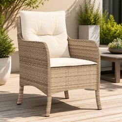 Outdoor Garden Chairs with Cushions 2 pcs Beige Poly Rattan Seating Set