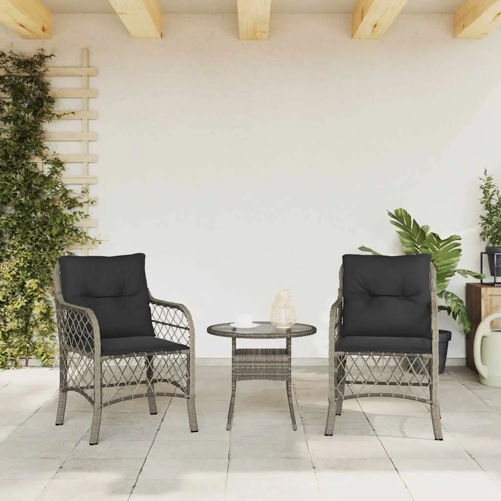 Outdoor Garden Chairs Poly Rattan Cushioned Seating 2 Pcs Grey