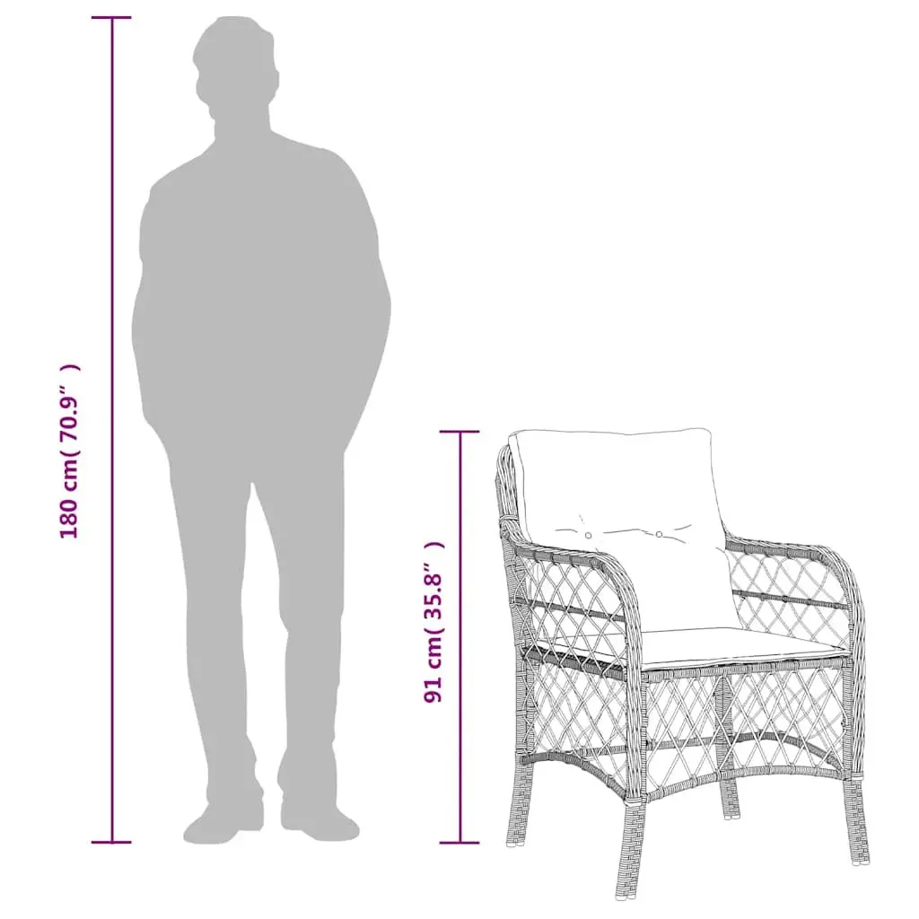 Outdoor Garden Chairs Poly Rattan Cushioned Seating 2 Pcs Grey