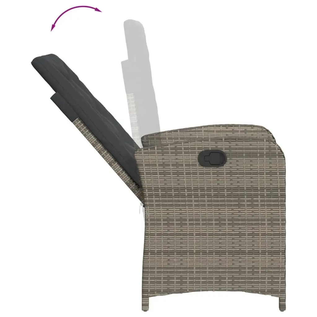 Reclining Garden Chair Powder-coated Steel Adjustable Backrest Grey with Cushions