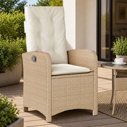 Reclining Garden Chair Adjustable Backrest Outdoor Seating with Cushions Beige