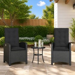 Reclining Outdoor Chairs 2 pcs Black Garden Seating with Cushions Adjustable