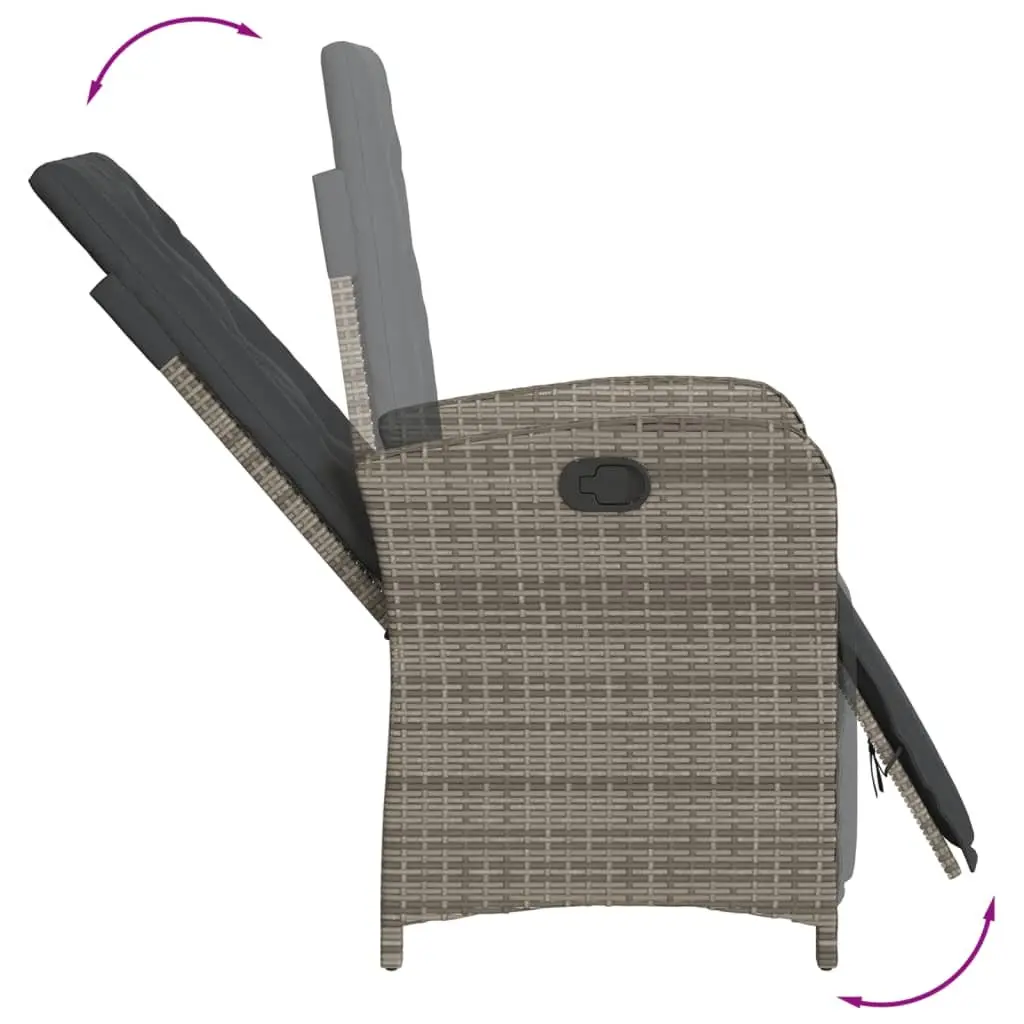 Reclining Garden Chair PE Rattan Adjustable Backrest Footrest Powder-coated Steel Grey