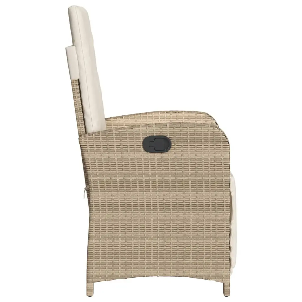 Outdoor Reclining Chairs 2 Pieces Beige Padded Cushions Adjustable Backrest Footrest PE Rattan Frame