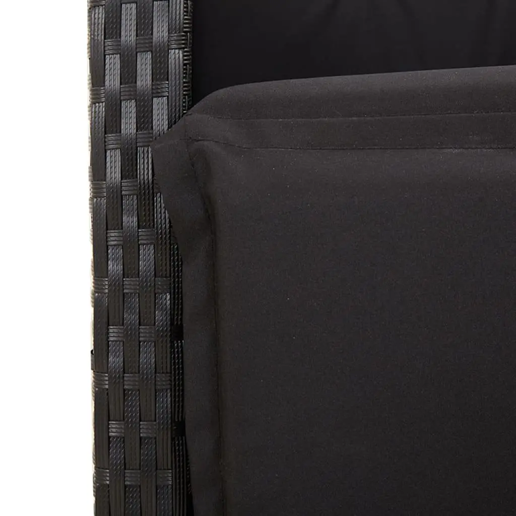 3 Piece Bistro Set Poly Rattan Cushioned Black Outdoor Garden Furniture
