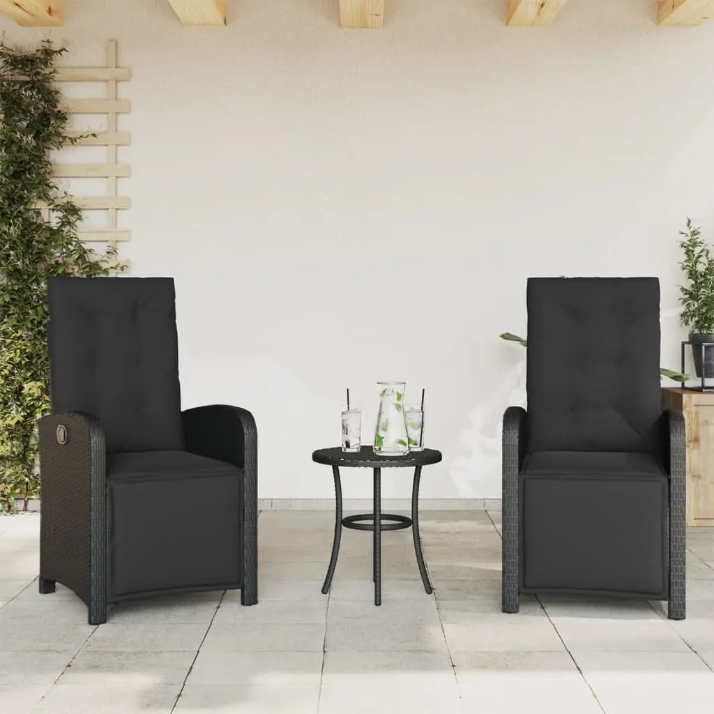 3 Piece Bistro Set Poly Rattan Cushioned Black Outdoor Garden Furniture