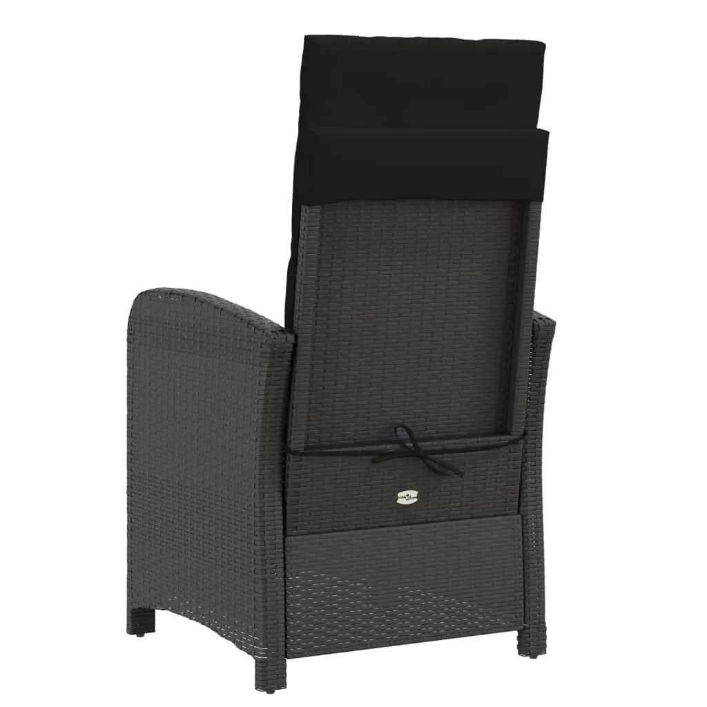3 Piece Bistro Set Poly Rattan Cushioned Black Outdoor Garden Furniture