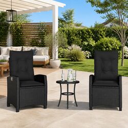 Outdoor Reclining Chairs Set 2 pcs Black Garden Seating with Cushions Adjustable