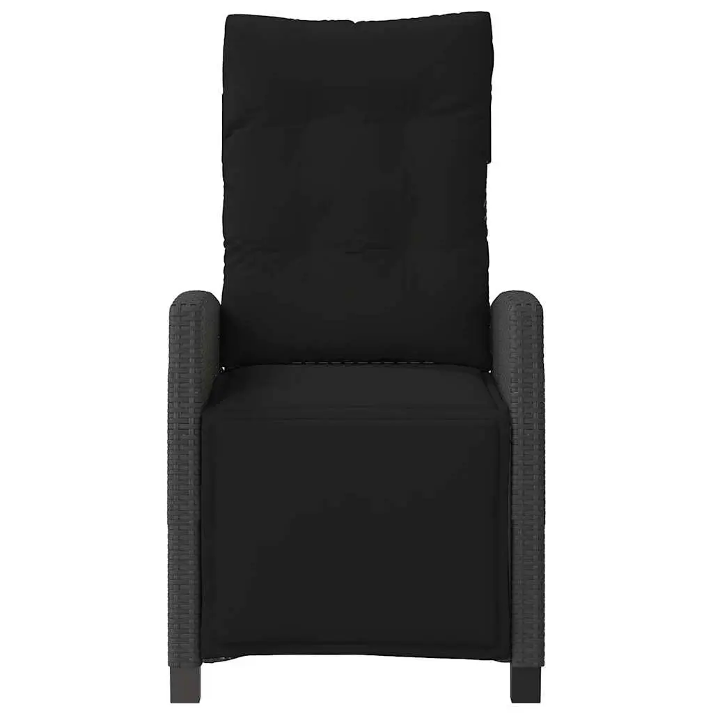 Adjustable Reclining Garden Chair with Footrest Black PE Rattan Outdoor