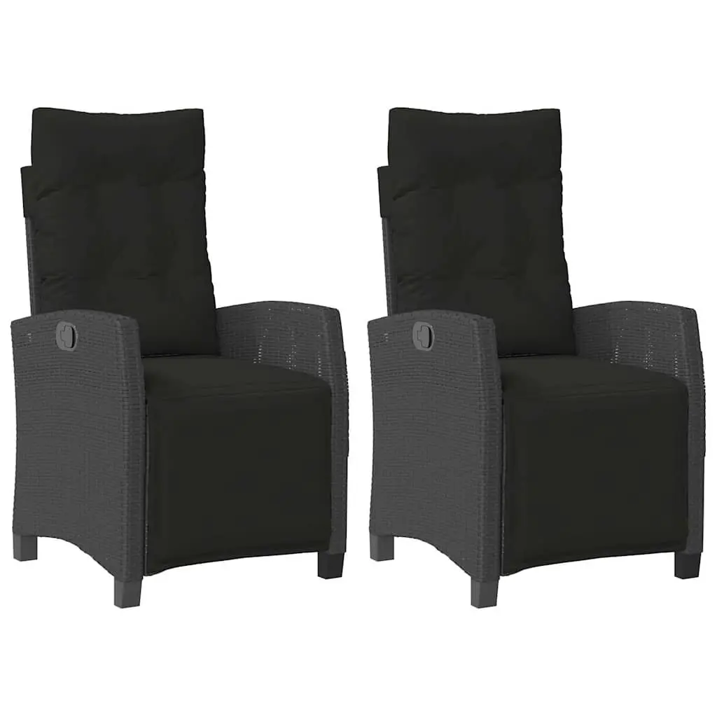 Reclining Garden Chairs Adjustable Backrest Footrest 2 pcs Black PE Rattan Powder-coated Steel
